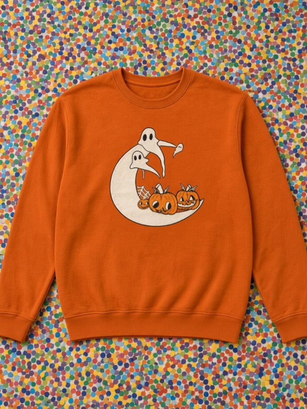 Burnt Orange Women's Ghosts Pumpkins Graphic Sweatshirt Gildan